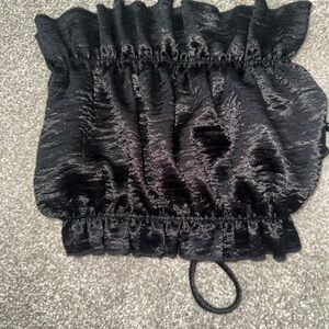 Black Satin Smocked Strapless Crop Top